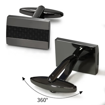 Cuff Links, Mr.Van Handcrafted Carbon Fiber Rhodium Plated Gun Black Cufflinks Set for Men's Business Wedding Jewelry Gift