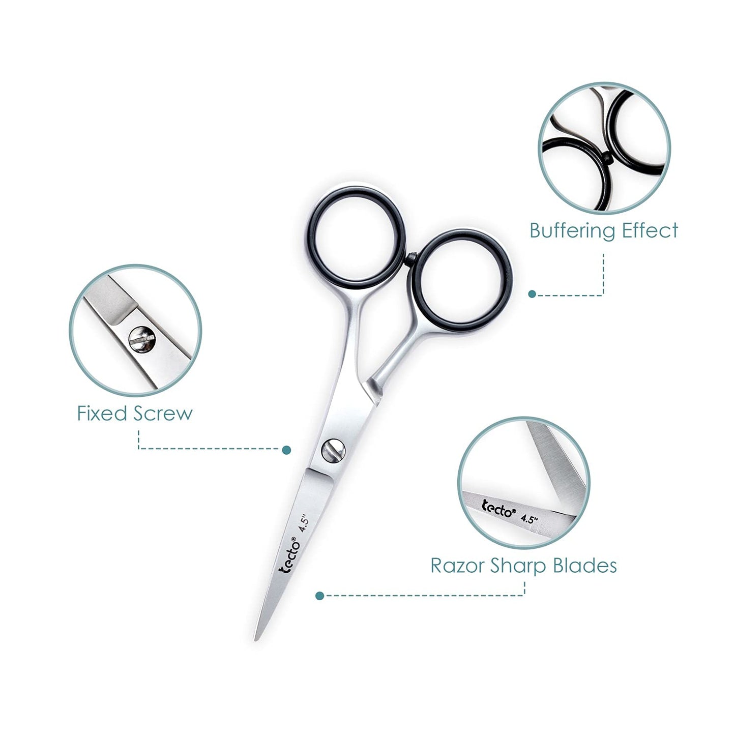 - Tecto 4.5" | Beard Moustache Scissors | Comb & Pouch | Stainless Steel Eyebrow Scissors -