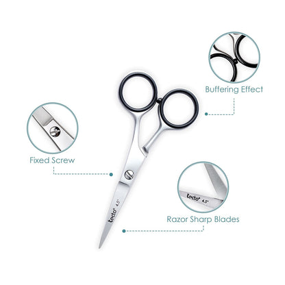 - Tecto 4.5" | Beard Moustache Scissors | Comb & Pouch | Stainless Steel Eyebrow Scissors -