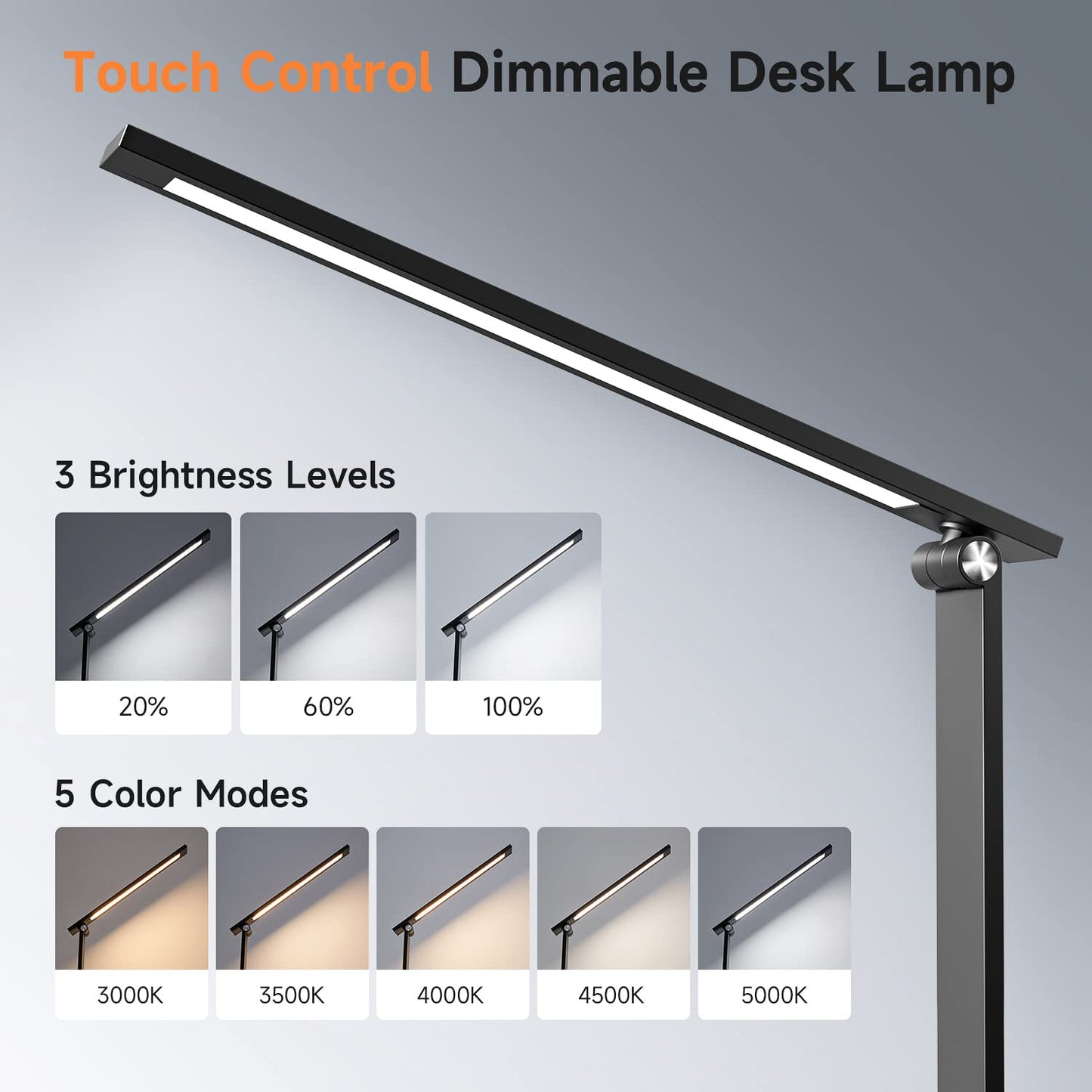 Desk Lamp LED Table Lamp,15 Modes LED Desk Lamp,Dimmable Bedside Lamps with Timer,Multi-Powered Desk Lamps for Study Lamp Reading Light,Adjustable Desk Light,Black Desk Lamp for Bedroom,Home,Office