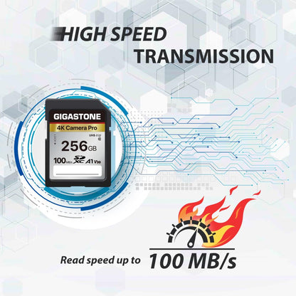 - Gigastone 256GB SDXC 4K Camera Pro Series Memory Card  | Up to 100MB/s Transfer Speed -