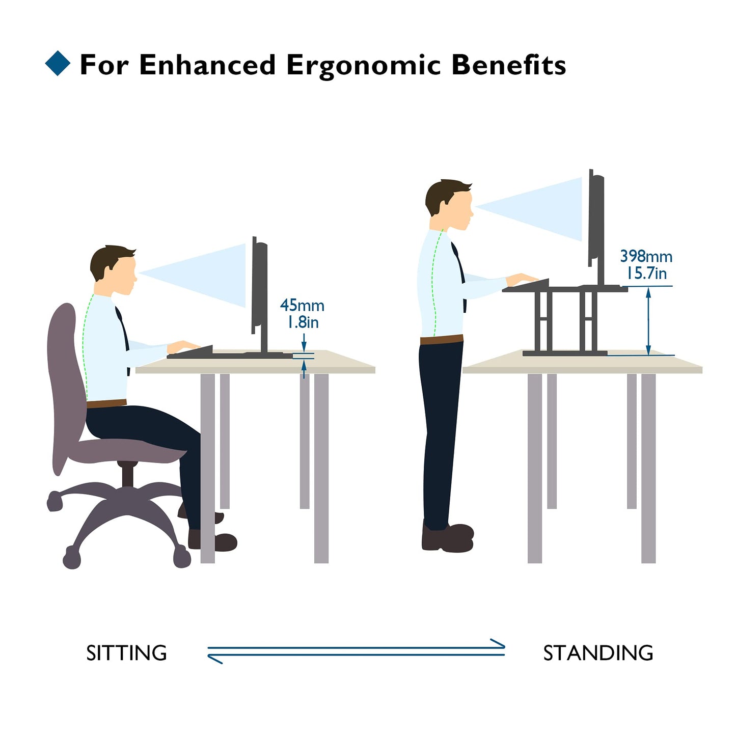 BONTEC Standing Desk Converter 67x47cm, Height Adjustable Sit Stand desk Converter Workstation, Ergonomic X-Frame Desk Riser for Laptop, Monitor, Keyboard Home Office, Ultra-Slim Desk Raiser up to 8kg