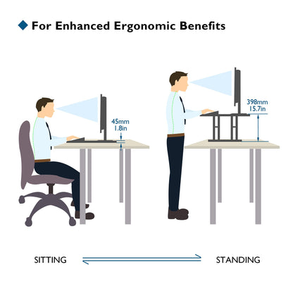BONTEC Standing Desk Converter 67x47cm, Height Adjustable Sit Stand desk Converter Workstation, Ergonomic X-Frame Desk Riser for Laptop, Monitor, Keyboard Home Office, Ultra-Slim Desk Raiser up to 8kg