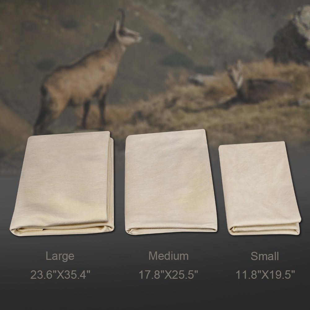 Car Natural Chamois Cleaning Cloth, RIVERLAKE Genuine Deerskin Leather Auto Car Wash Drying Towel,Super Absorbent,3 Available Sizes. (S:20''x12'' - 1PACK)