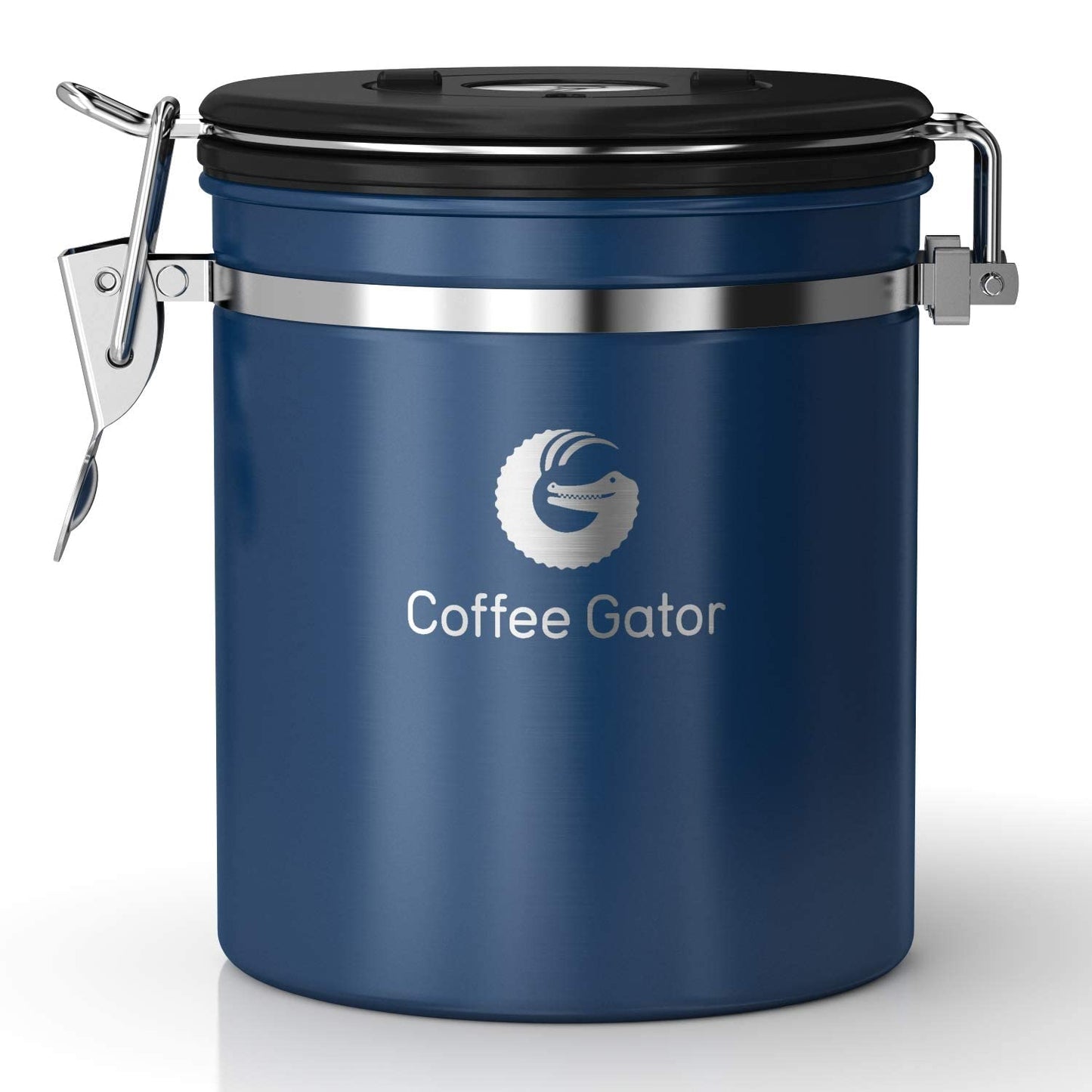 Coffee Gator Coffee Storage - Stainless Steel Tea and Sugar Containers - Canisters w/Date-Tracker, CO2 Valve for Freshness & Scoop - Medium, Blue