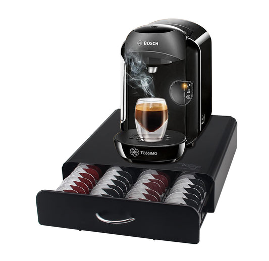 - Ever Rich ® Tassimo Pod Holder | 64pcs | T-Disc Coffee Capsules | Bosch Tassimo Stand & Pod Storage Drawer | Anti-Vibration Design I Comes With a Micro Fiber Cleaning Cloth (Metal/Black) (64) -