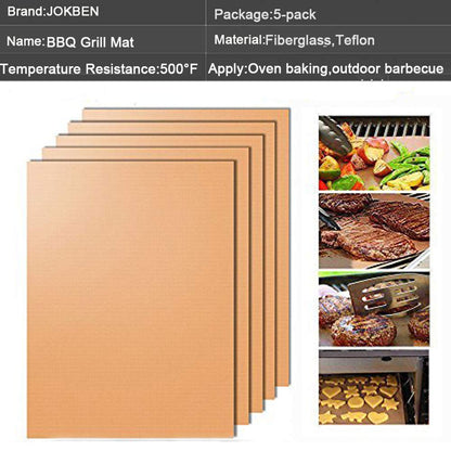 - JOKBEN Copper Grill Mat | 5-Pack Heavy Duty Magic BBQ Grill Mats | Non Stick -