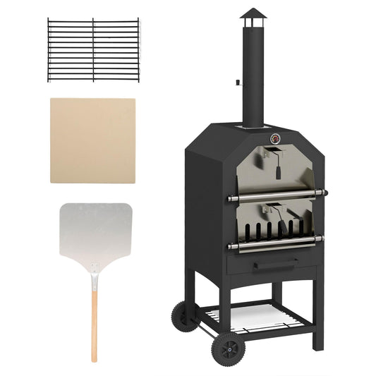 - Outsunny 2-in-1 Outdoor Pizza Oven | 3-Tier Freestanding BBQ Grill | Rain Cover -