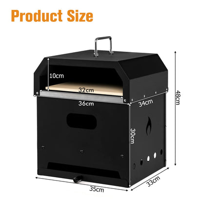 COSTWAY 4-in-1 Outdoor Pizza Oven, 2-Layer Detachable Grill Oven and Fire Pit With Pizza Stone, Pizza Peel, Cover & Cooking Grill Grate, Wood Fired Pizza Maker