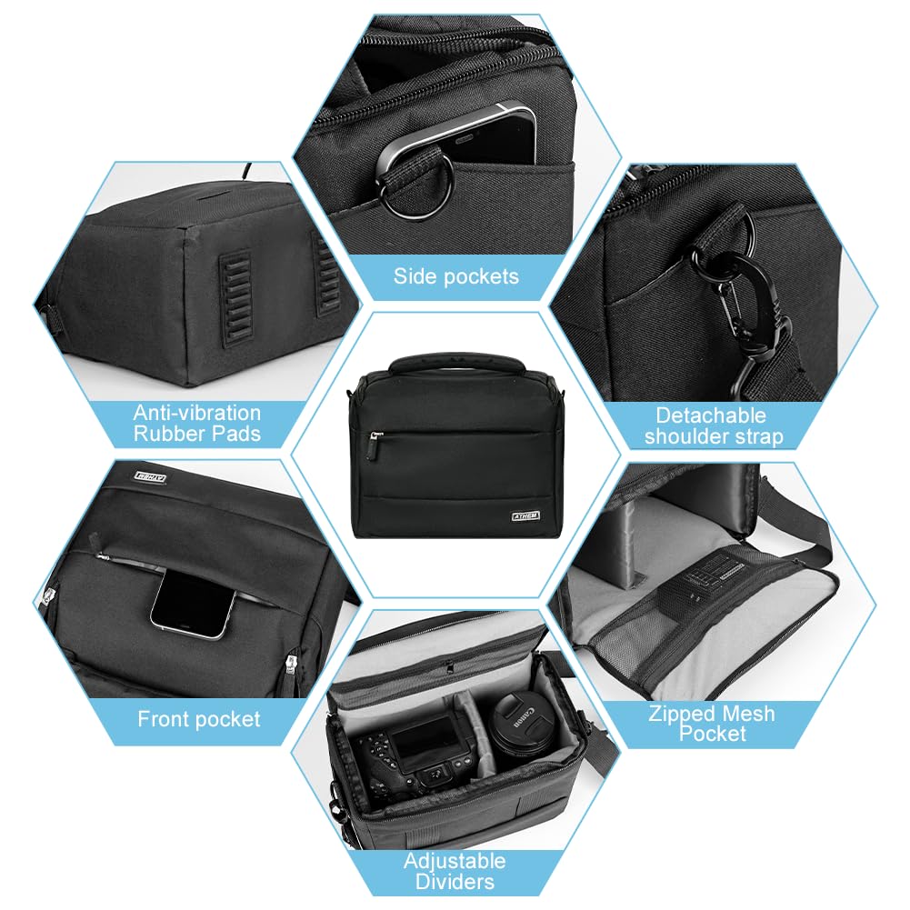 ATHEM SLR Camera Bag, Large Capacity Waterproof Shockproof Single Camera Shoulder Bag, Camera Case Bag, Camera Bags for DSLR and Lenses, with Waterproof Cover