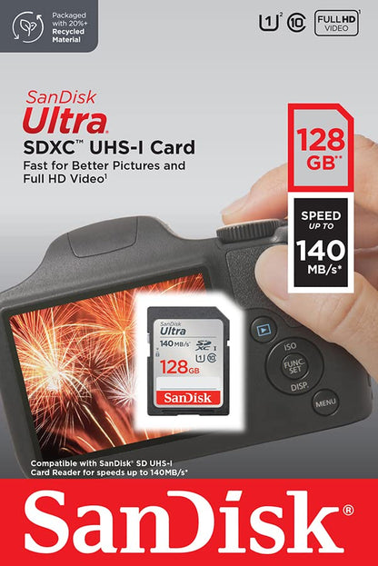- SanDisk 128GB Ultra SDXC Card | SD Card |Memory Card With Up To 140 MB/s Read -