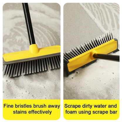 - Floor Cleaning Brush with squeegee | 60” Long Handle Push Broom | Stiff Bristles Deck Broom -