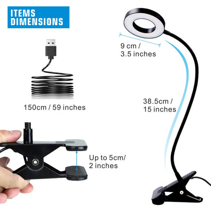- KNAMKY USB LED Desk Lamp Clip On Light | 3 Light Mode | 10 Dimmable Brightness -