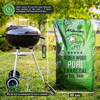 Alderline Natural Restaurant Grade Lumpwood BBQ Charcoal for Barbecues, 50L