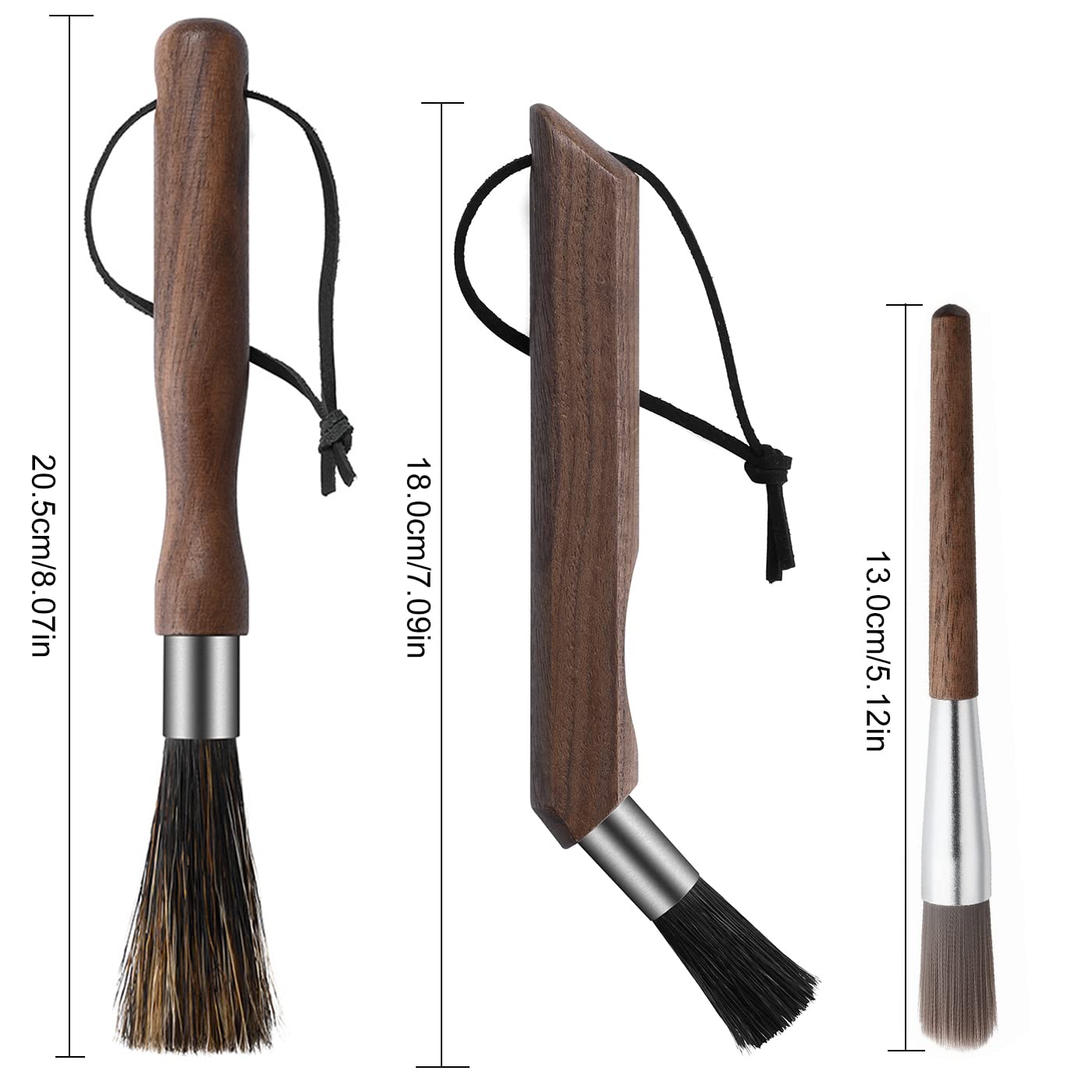 3-Pack Professional Coffee Grinder Cleaning Brush Set, Natural Boar Bristles Black Walnut Handle Espresso Machine Cleaning Brush, Coffee Cleaner Brushes Coffee Tool for Barista Home Kitchen