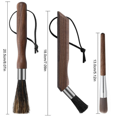 3-Pack Professional Coffee Grinder Cleaning Brush Set, Natural Boar Bristles Black Walnut Handle Espresso Machine Cleaning Brush, Coffee Cleaner Brushes Coffee Tool for Barista Home Kitchen