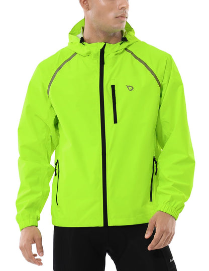 BALEAF Men's Waterproof Cycling Jacket Quick Dry Rain Jacket with Zipper Pockets for Outdoor for Running Packaway Fluorescent Yellow L
