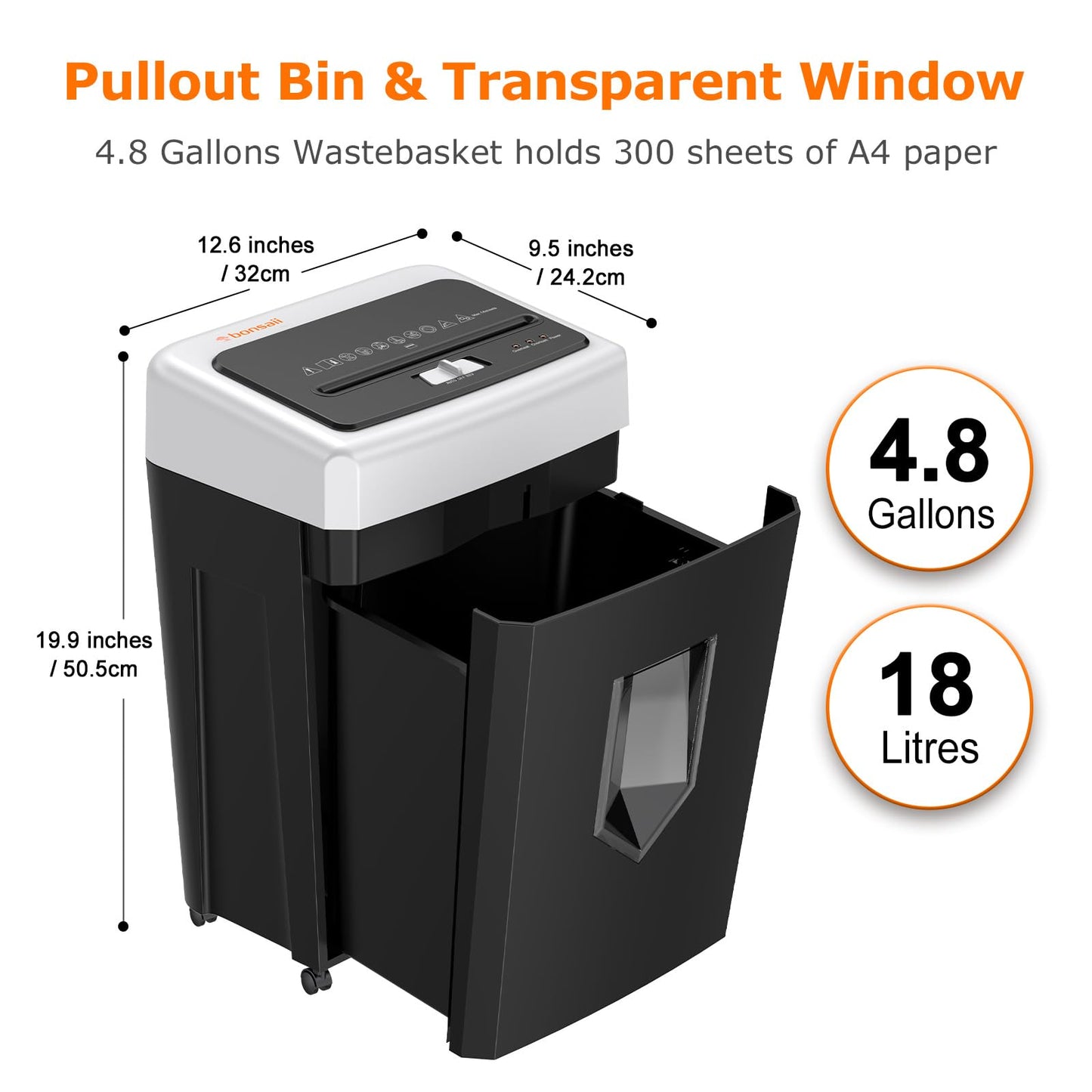 Bonsaii 15-Sheet Cross Cut Paper Shredder for Office, Heavy Duty Shredder for CD/Card, 30-Minute Working Time, 60dB Quiet Shredder with Jam Proof System, 18L Pullout Bin, C169-B (Overall Packaging)