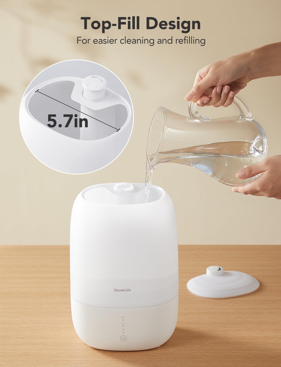 - GoveeLife Humidifier For Bedroom | 3L | Top Fill Cool Mist | WiFi Humidity Control -