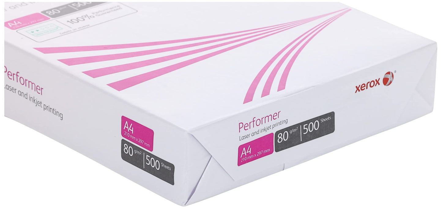 - Xerox Performer Multifunction Paper, 80gsm, A4, 1 Carton, 5 Reams, 2500 Sheets, 5 Reams per Carton