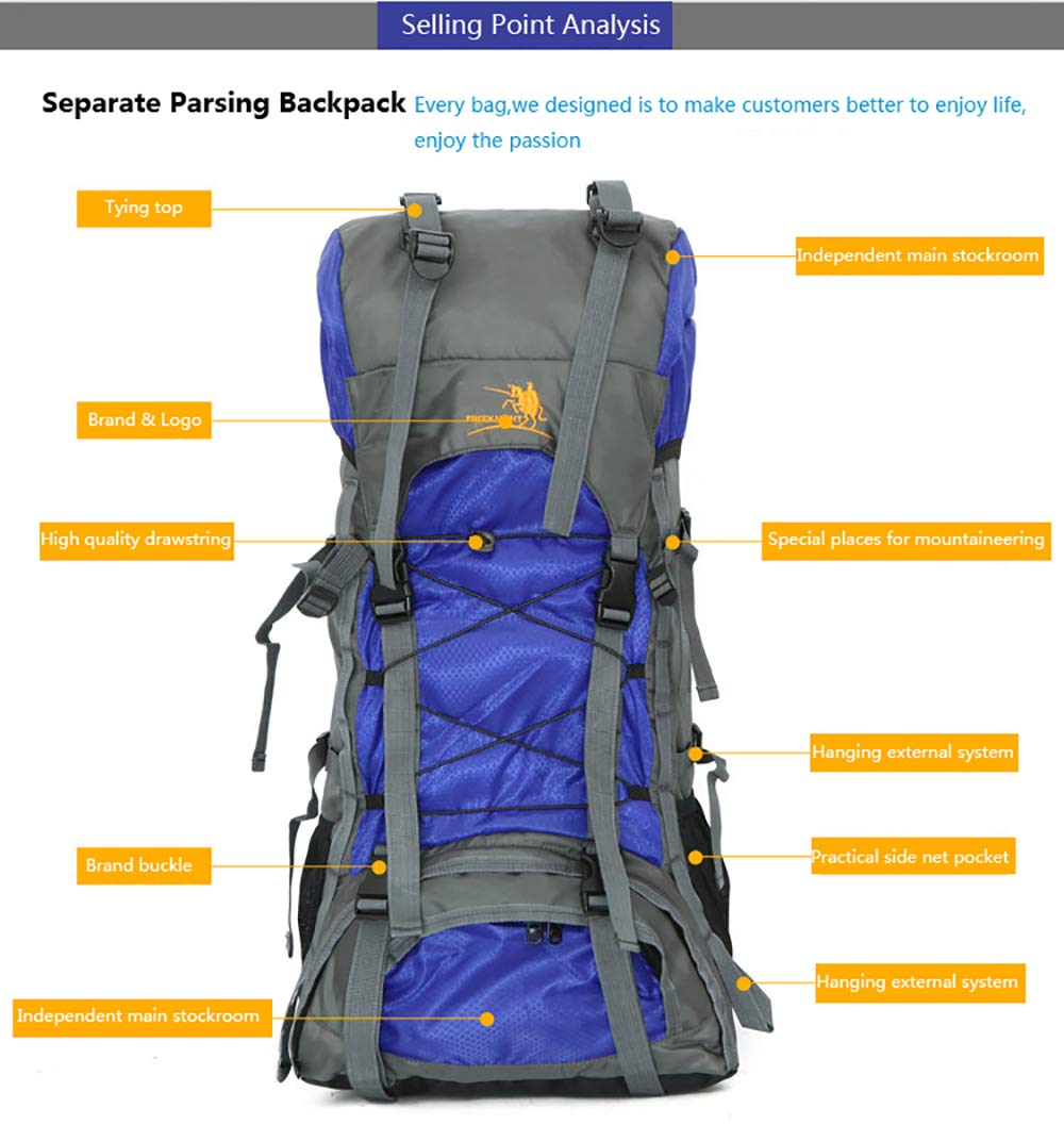 Bseash 60L Internal Frame Hiking Camping Backpack with Rain Cover, Outdoor Sport Travel Daypack for Climbing Touring (Green)