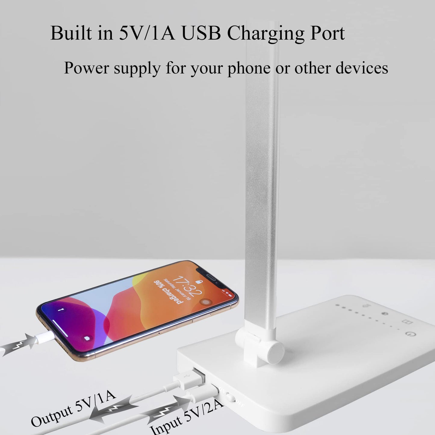 - Qualore Desk Lamp |LED Table Lamps | USB Charging Port | 5 Color Mode -