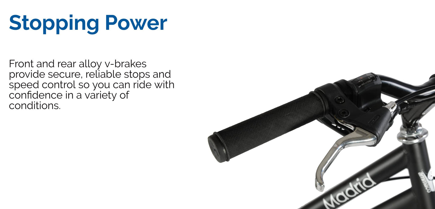 Ammaco Mens Hybrid Bike Madrid 700c Wheel Trekking Bike 23" Frame Black 7 Speed