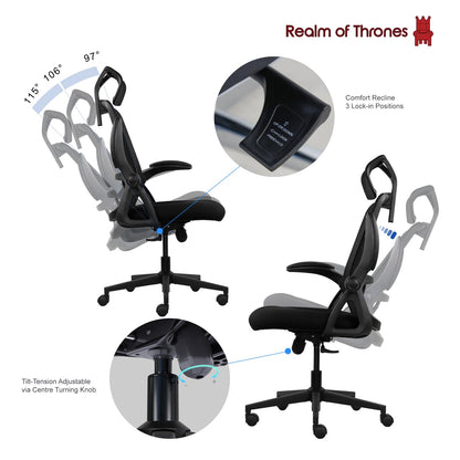 - Realm of Thrones CAPTAIN Ergonomic Office Chair | Metal Base Heavy Duty Home Office Mesh Desk Chair -
