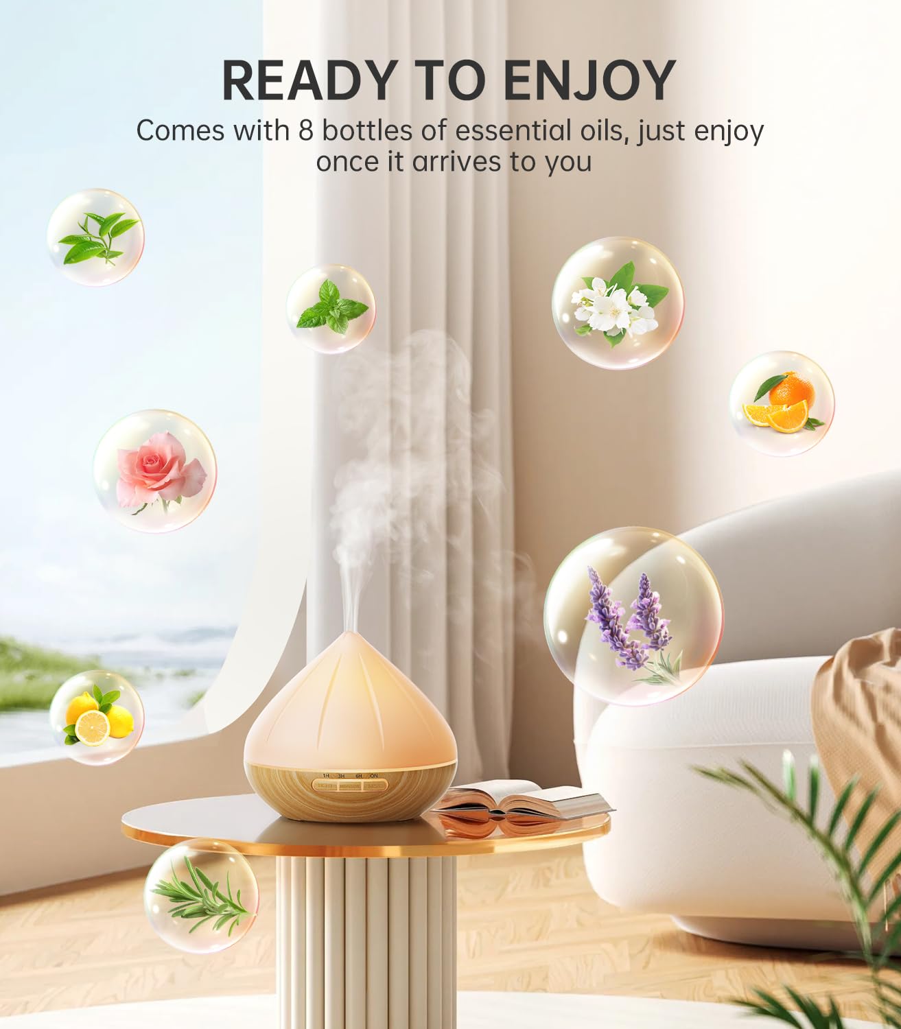 - Essential Oil Diffuser | 500ml Aromatherapy Diffuser | 8x10ml Essential Oils Set -