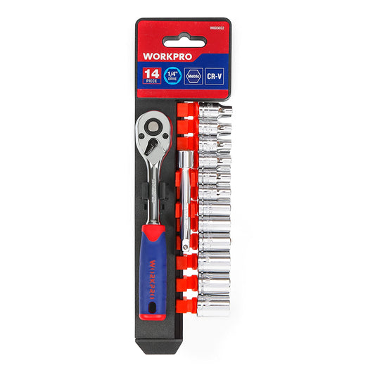 - WORKPRO 14-Piece Metric Socket Wrench Set (4-13mm), Anti-Rust Cr-V Steel, 1/4" Quick Release Drive Ratchet 72 Teeth with Extension Bar