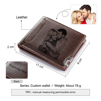 - Kaululu Customised Wallet For Men | Photo Text Engraved Light Brown Leather -