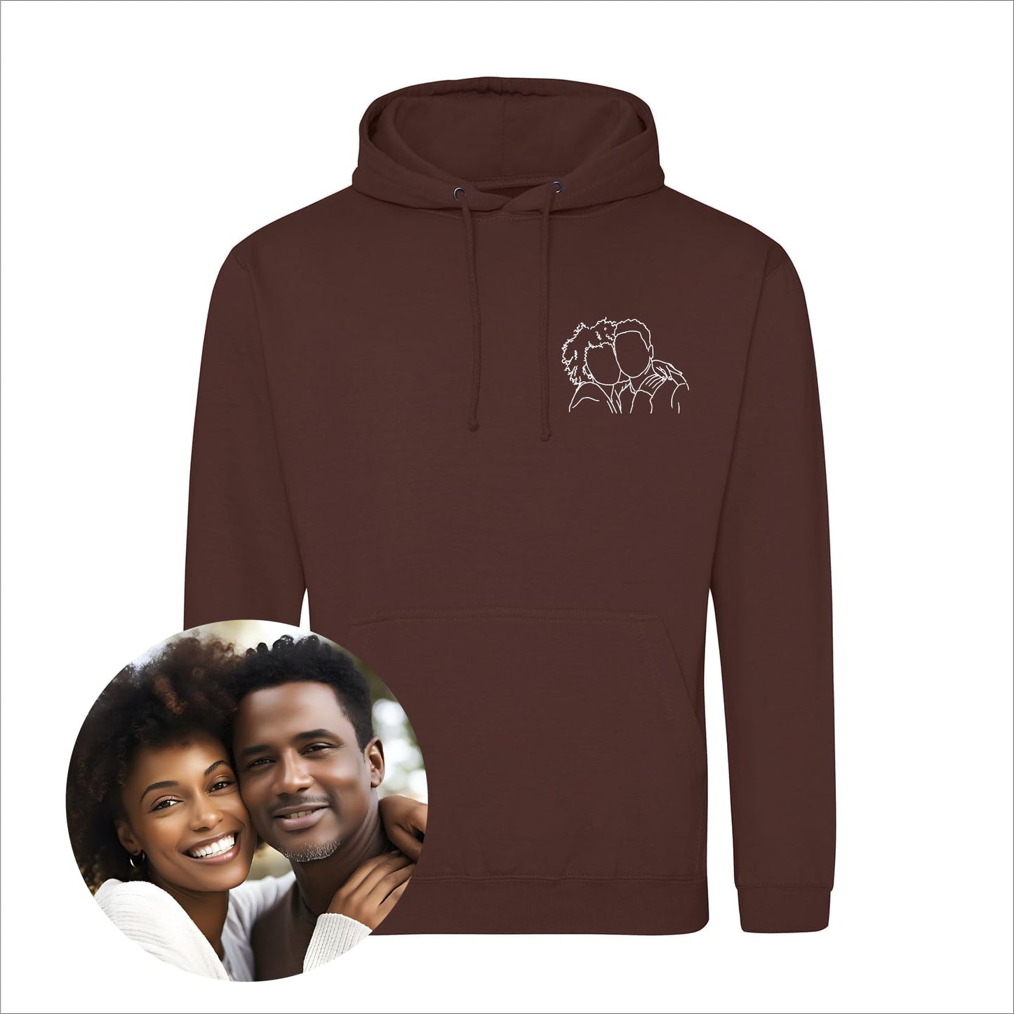 Custom Embroidered Portrait From Photo To Shirt, Outline Photo Sweatshirt, Custom Photo, Custom Portrait, Couple Hoodie,