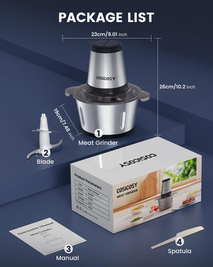 - Food Processor | Cosicosy 2L Meat Grinder with 4 Durable Blades | 2 Speed Adjustable Food Grinder Stainless Steel Food Chopper -