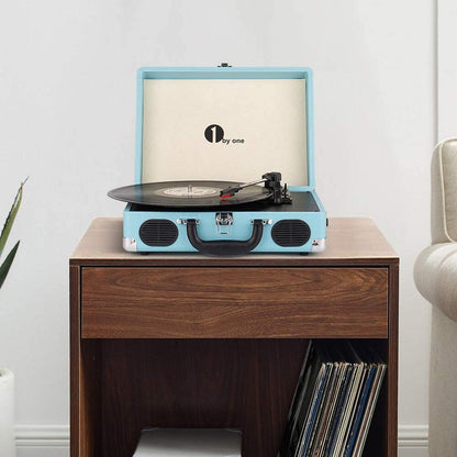 - 1 BY ONE Bluetooth Record Player Belt-Drive 3-Speed Portable Vinyl Turntable with Built in Speakers