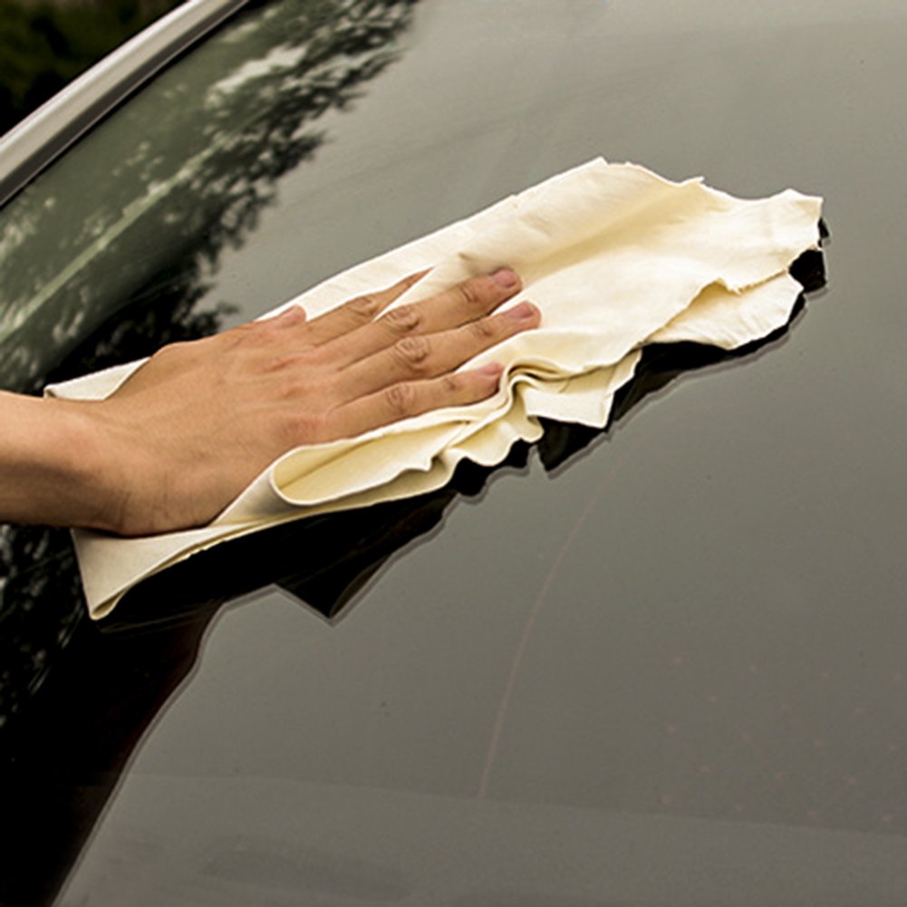 Car Natural Chamois Cleaning Cloth, RIVERLAKE Genuine Deerskin Leather Auto Car Wash Drying Towel,Super Absorbent,3 Available Sizes. (S:20''x12'' - 1PACK)