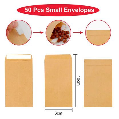 50 Pcs Small Envelopes,2.4 * 3.9 inch Brown Envelopes,Self Seal Money Envelopes,Small Envelopes for Money Seed Packing Storing Small Items Wages Notes Beads Envelopes