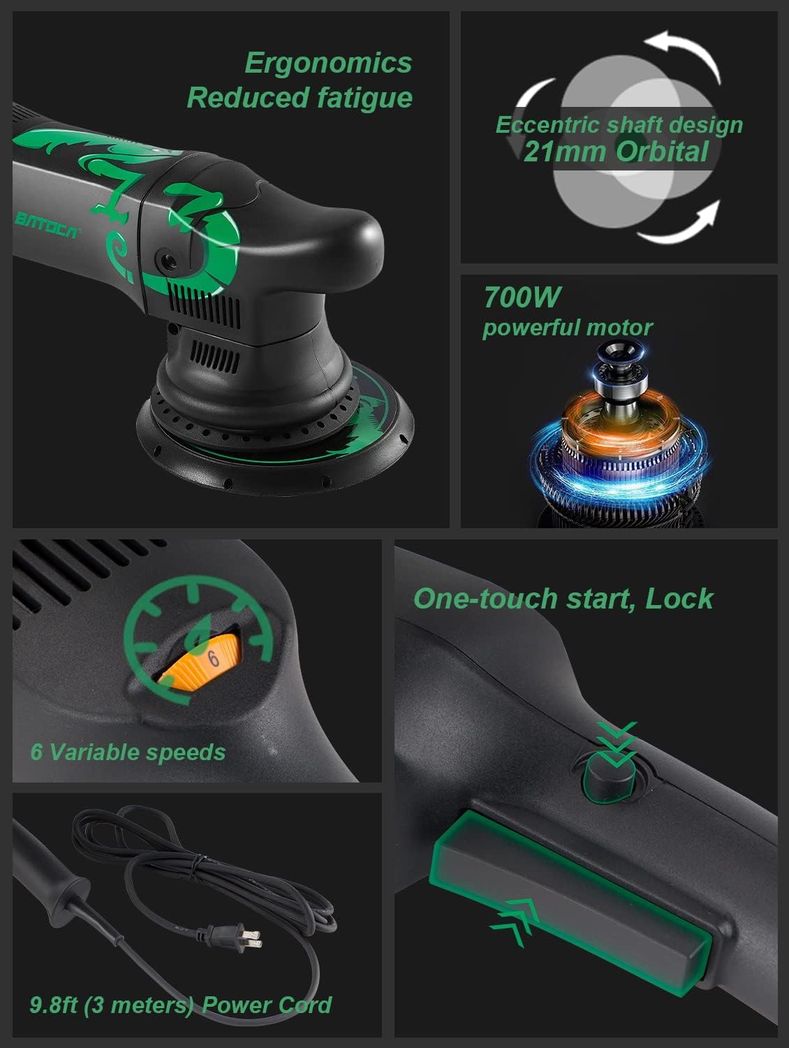 BATOCA Dual Action Car Polisher Buffer Machine 700W Orbital DA Polishing Machine with 6-Inch 150mm Buffing Polish Pads Bonnets for Car Care Polishing Clean