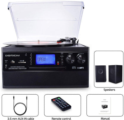 - DIGITNOW! Bluetooth Viny Record Player | Turntable for CD | Cassette | AM/FM Radio and Aux in | USB port and SD Encoding | Remote Control -