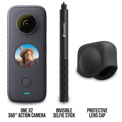 - Insta360 ONE X2 360 Degree Action Camera | PREMIUM Kit | Invisible Selfie Stick | Lens Cap -