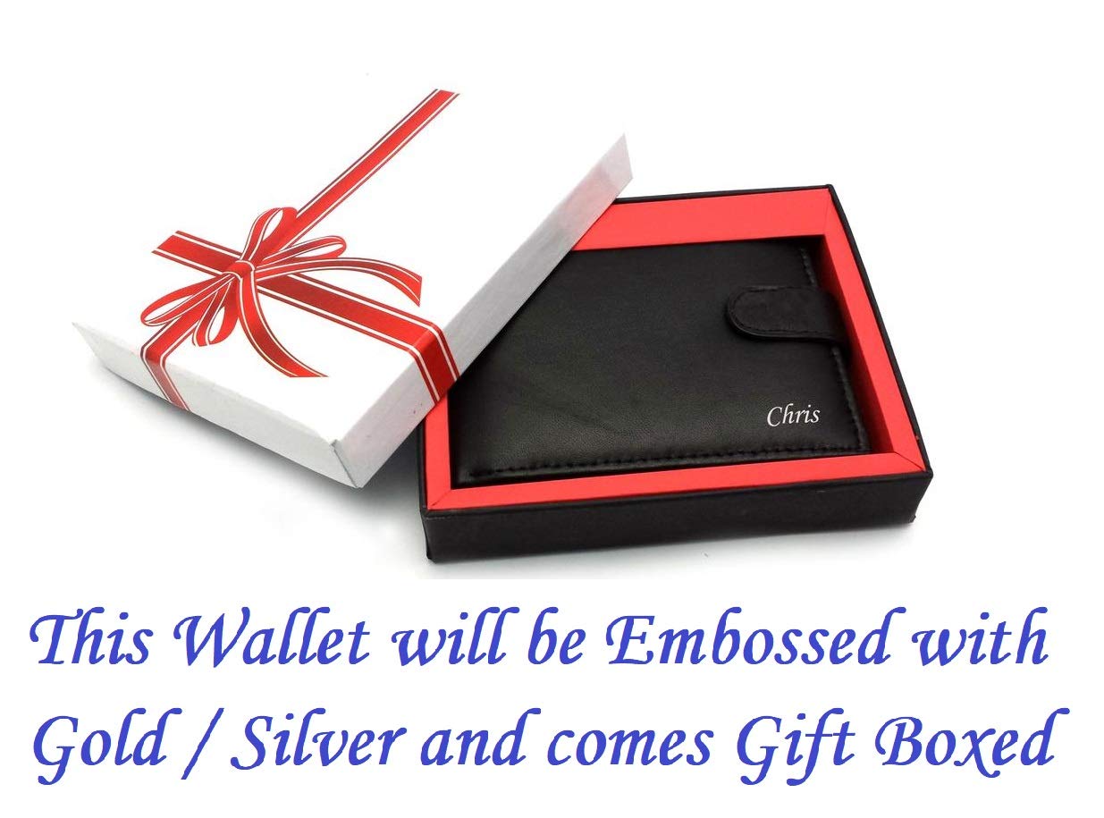 - Personalised Black Engraved Soft Leather Mens Wallet | Coin Pocket Pouch -