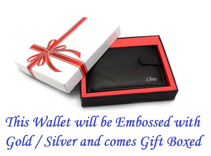 - Personalised Black Engraved Soft Leather Mens Wallet | Coin Pocket Pouch -