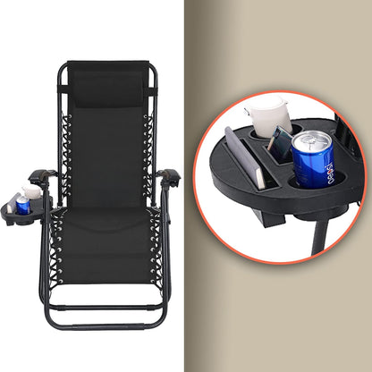 Aspect Zero Gravity Chair Set of 2, Outdoor Garden Sunloungers, Sturdy Textoline, Reclining Garden Chairs with Cup Holder and Pillow Headrest - Black