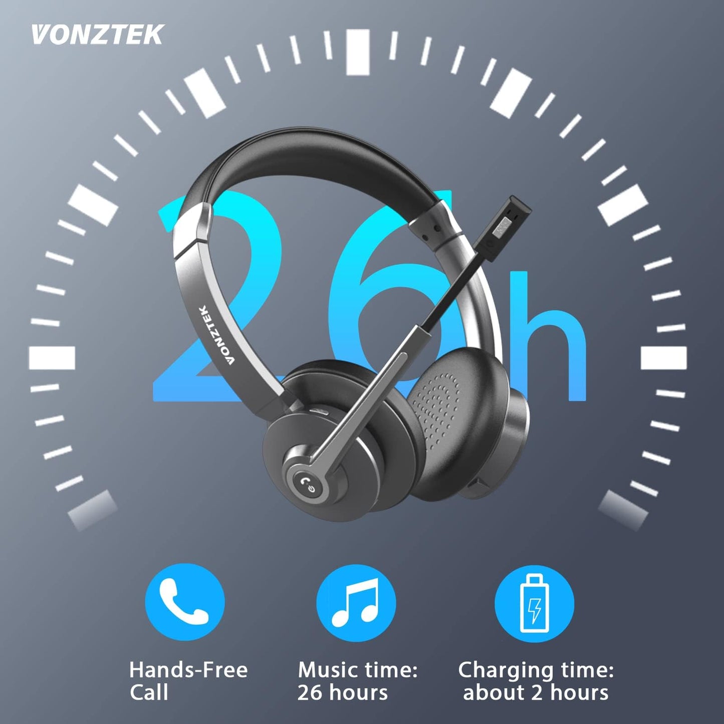 Bluetooth Headset,Wireless Headset with Microphone Noise Canceling & Mute, Wireless Headphones with Microphone with USB Dongle & Charging Dock for Office Skype Zoom Meeting