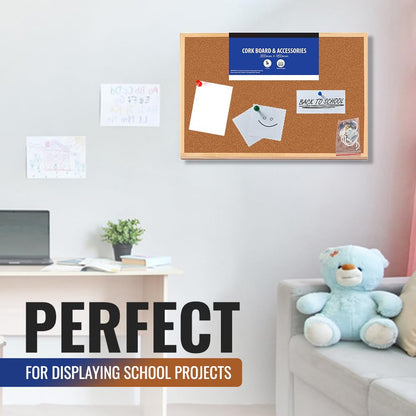 45x30cm Cork Board | Pin Notice |Office Memo School with Push Pins Board | Wooden Natural Frame Board