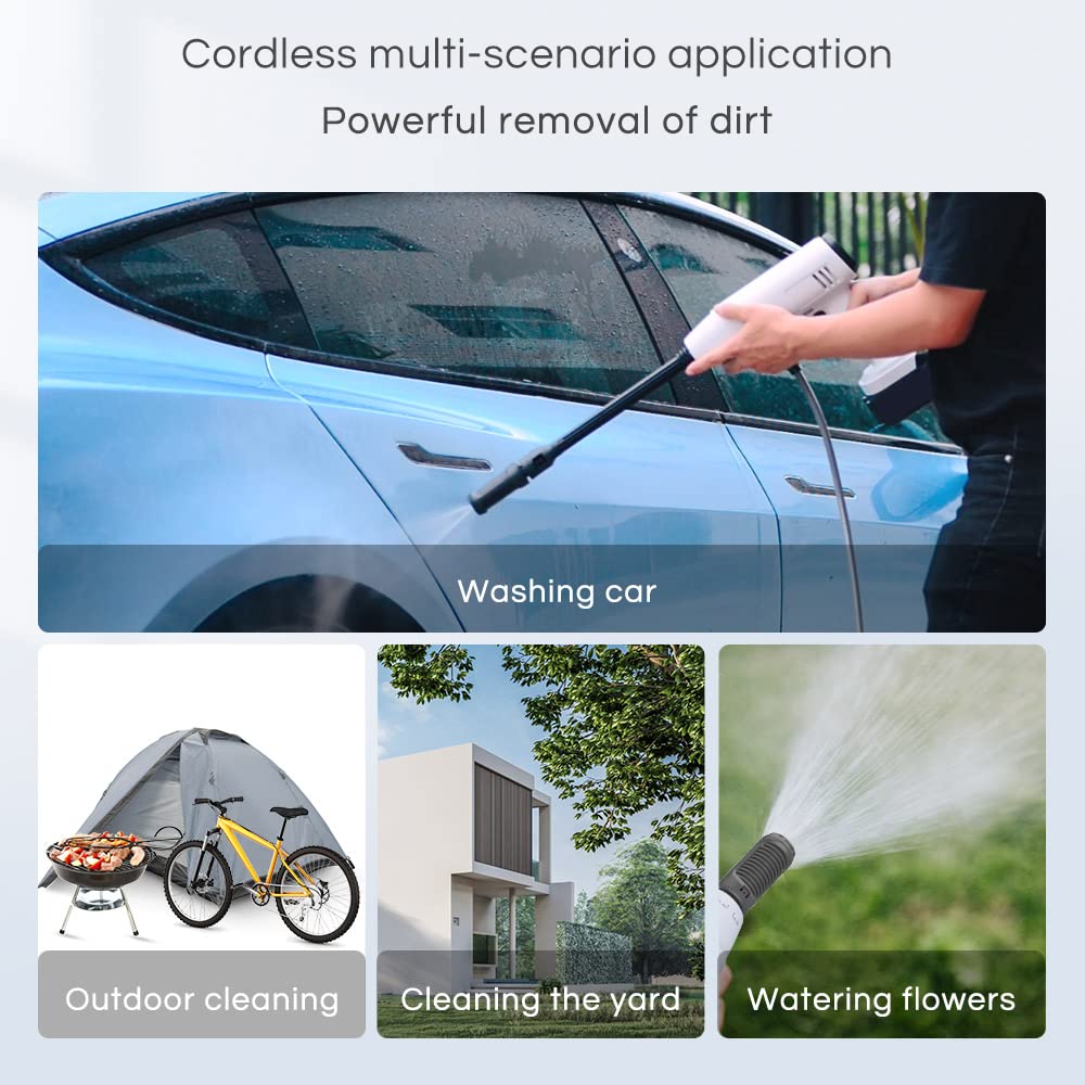 Bamboosang 21V High Pressure Washer & Cordless Portable Cleaner: 30Bar 435 PSI Electric Jet Washer Gun Kit with 4.0Ah Battery & Charger for Car Garden Pet Patio Cleaning