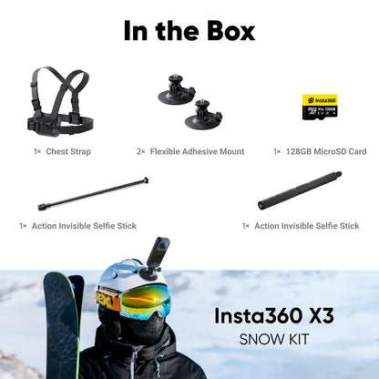 - Insta360 X3 Snow Bundle | Waterproof 360 Action Camera with 1/2" 48MP Sensors -