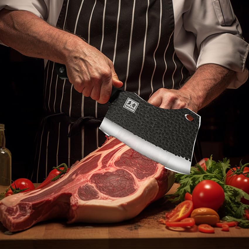 - ENOKING Professional Chef Knife | 7 Inches Hand Forged Kitchen Knife | High Carbon Stainless Steel Bone Chopping Knife -