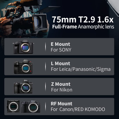 - SIRUI 75mm T2.9 1.6x | Full-Frame Anamorphic Lens | Cinema Lens (E Mount) -