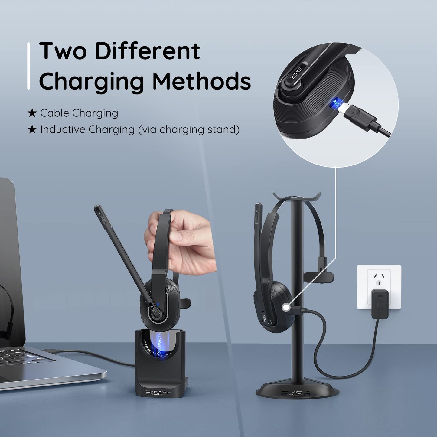 - EKSA H5 Bluetooth Headset | Microphone AI-Powered ENC, Wireless PC Headsets -