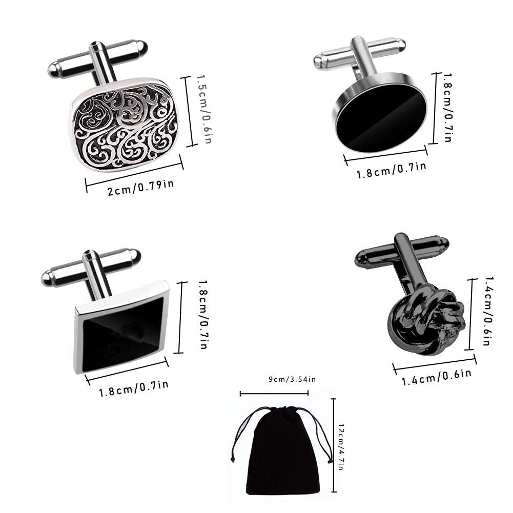 4Pairs Cufflinks for Men,Stainless Steel Classic Tone Cufflinks Black Round Square Retro Knot French Striped Cuff Link Kit Shirt Suit Button Cufflinks For Wedding Business Graduation Jewelry Gift